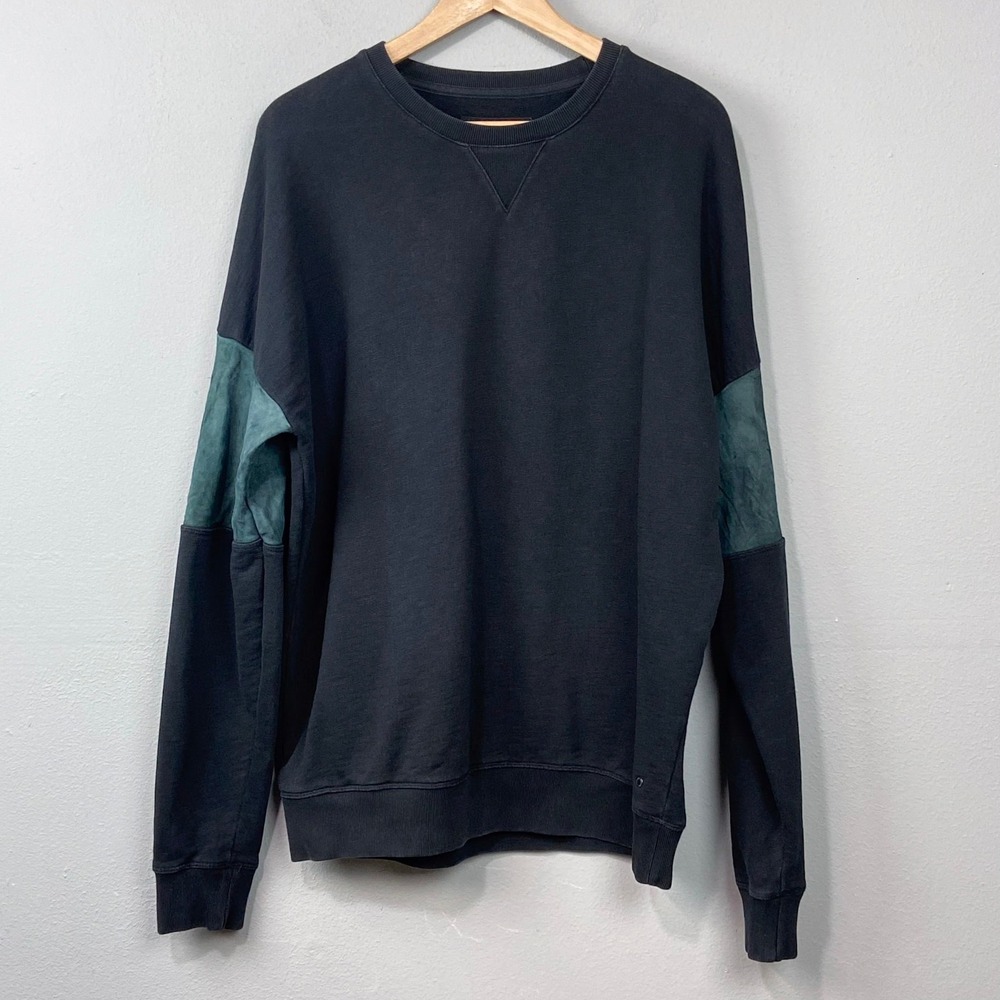 AllSaints Sweatshirt Mens M Black Contrast Sleeve Crew Neck Oversized Minimalist